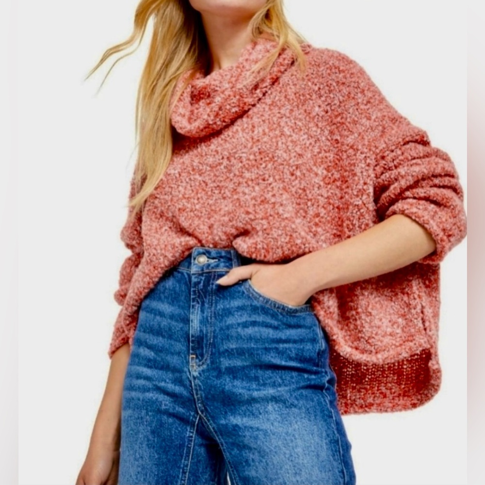 NWOT FREE PEOPLE BFF COWL NECK SWEATER SCARLET FLAME SMALL - Picture 2 of 3